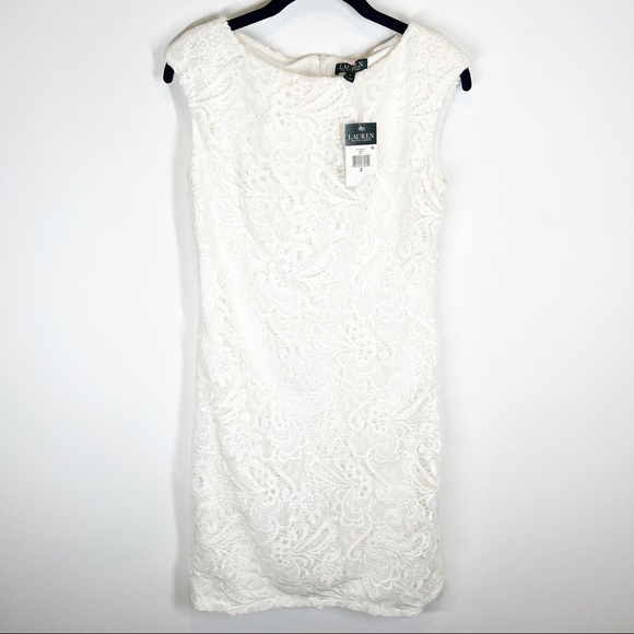 NWT Lauren Ralph Lauren White Lace Overlay Dress - Picture 1 of 9